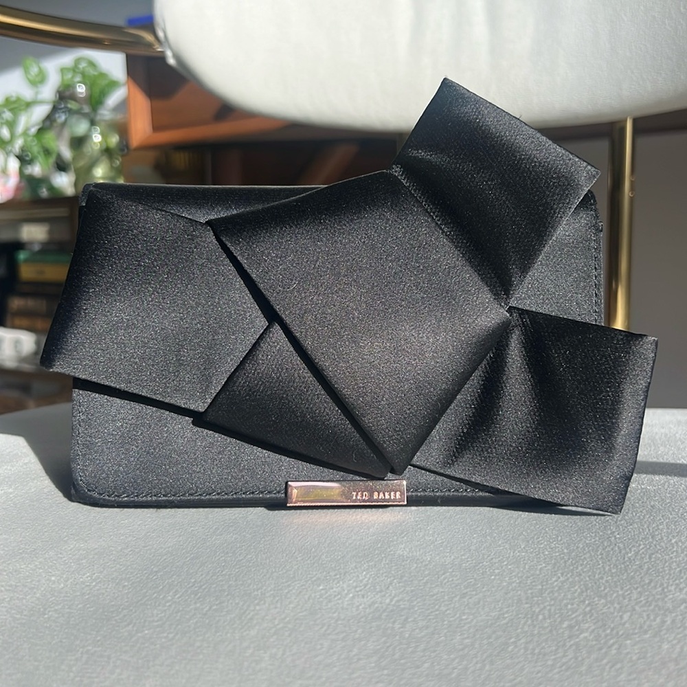 Ted Baker black satin bow knot clutch